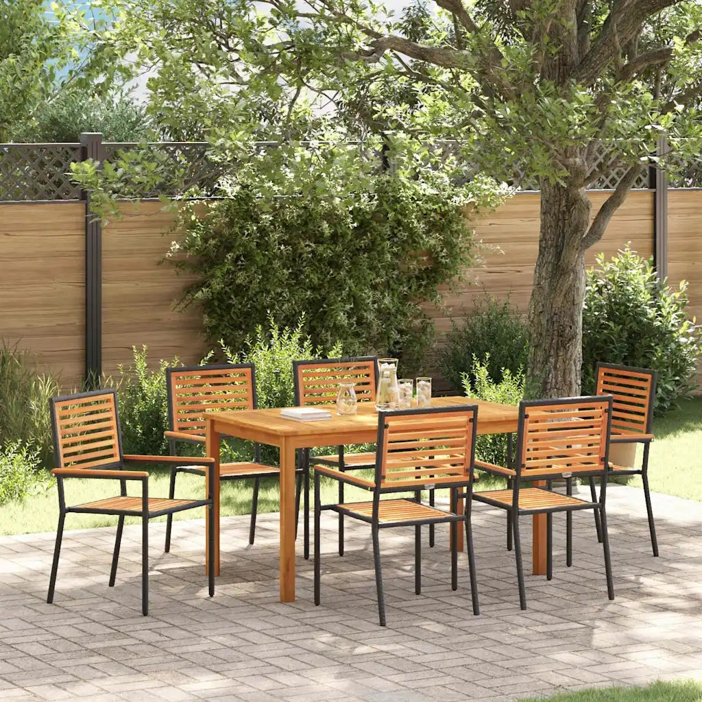 Set da Pranzo per Giardino 7 pcs Nero Legno di Acacia Massello