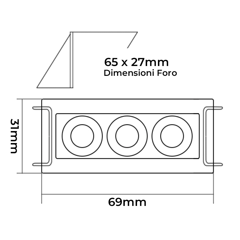 FARETTO LED RETTANGOLARE NERO DA INCASSO PER CONTROSOFFITTI 6W LUCE 6000K CON CONO DI PROIEZIONE IN BRONZO - ILLUMINAZIONE AD ALTA EFFICIENZA ENERGETICA