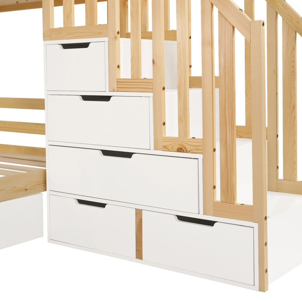Letto a castello per bambini 90x200 cm con cassetti e scala contenitore