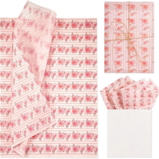 Papier per confezione decorativo - Involucro per regali - 30 pezzi, 35 x 50 cm - Motivo di fiori di rosa - Adatto per matrimoni e feste di compleanno
