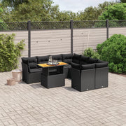 Set Divani da Giardino 9 pz con Cuscini Nero in Polyrattan 3270719