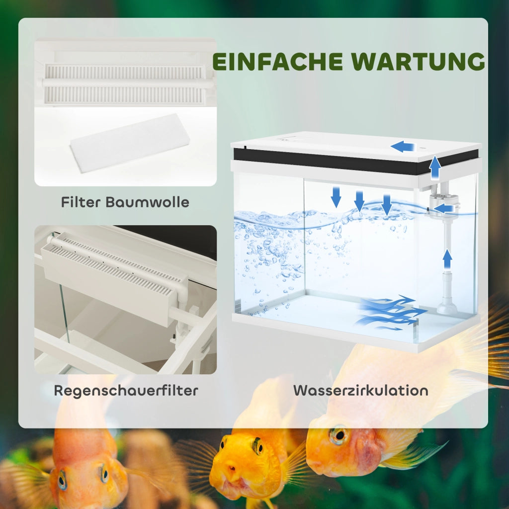Acquario Vetro 41 Litri con Sistema Filtraggio, Luci LED, Pompa Acqua ¨C zephmum ¨C Bianco