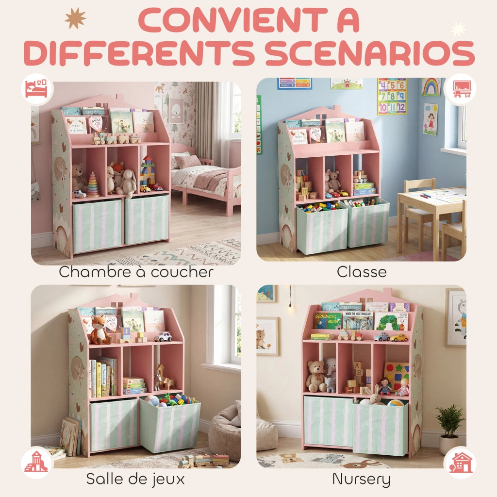 Libreria bambini con ripiani e 2 cassetti ¨C Xylo ¨C rosa MDF