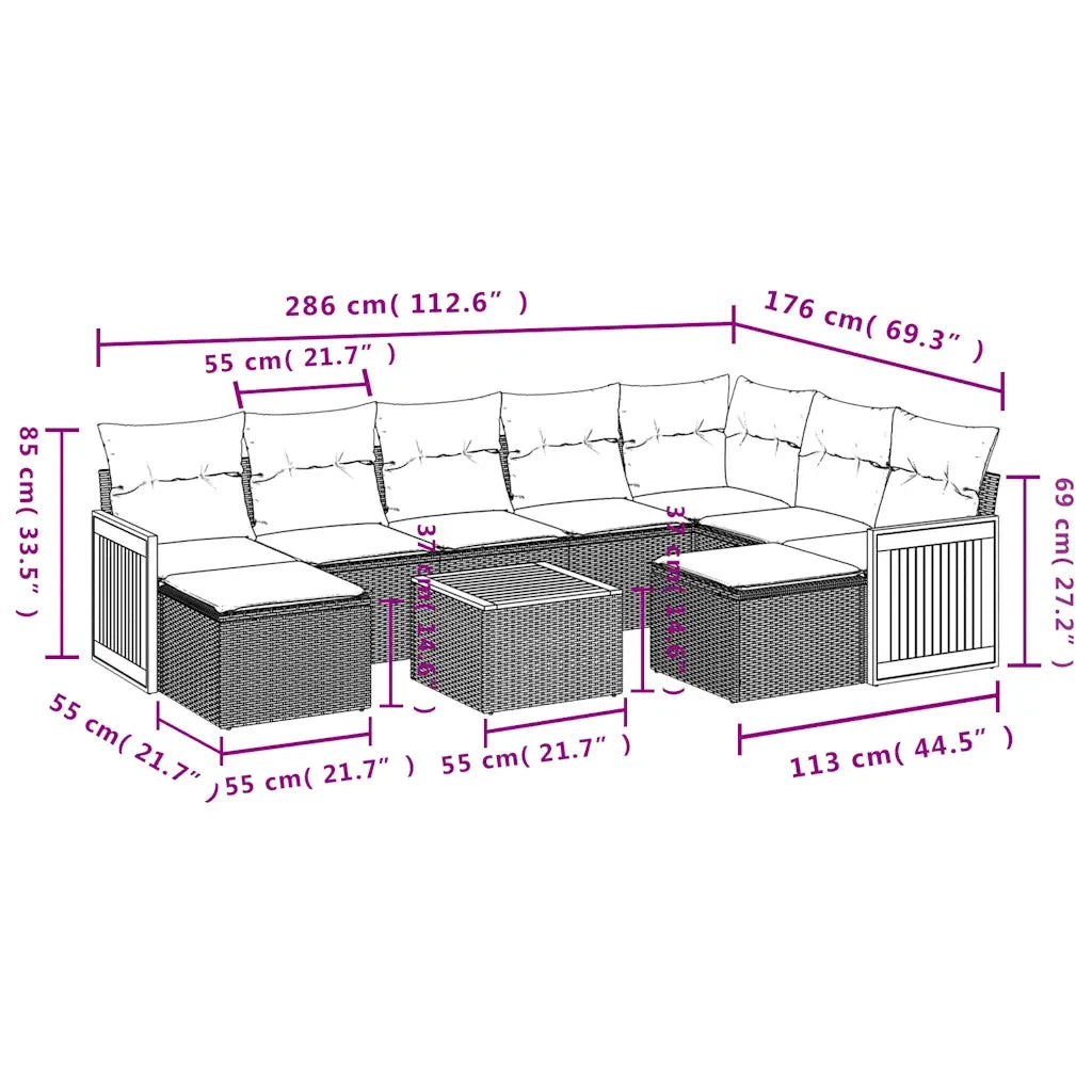 Set Divani da Giardino 10 pz con Cuscini Nero in Polyrattan 3228227