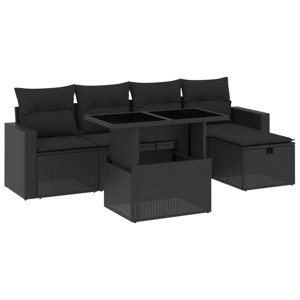 Set Divano da Giardino 6 pz con Cuscini Nero in Polyrattan 3274805