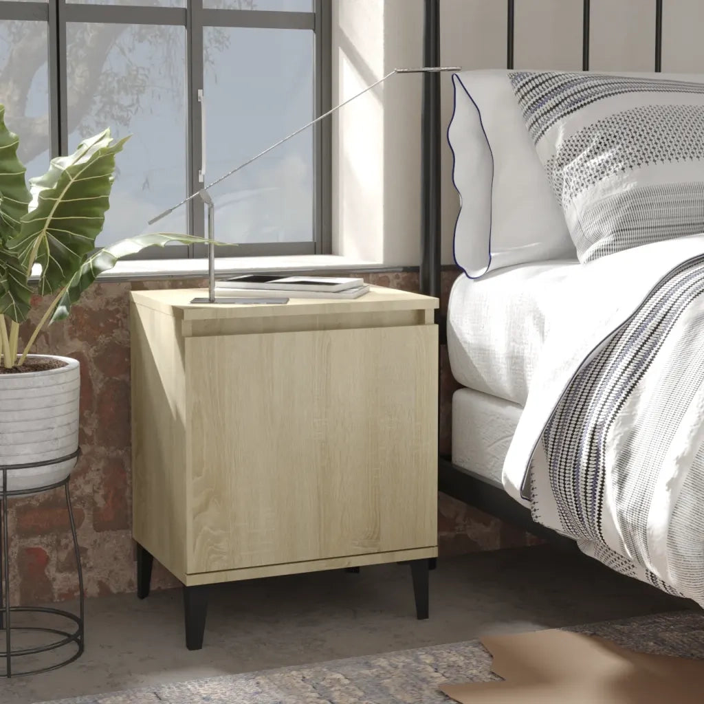 Comodini | Armadio da Notte | Mobiletto da notte con Gambe in Metallo Rovere Sonoma 40x30x50 cm