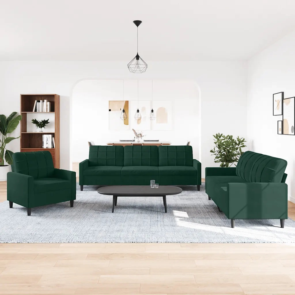 Set di Divani 3 pz con Cuscini Verde scuro in Velluto 3278433