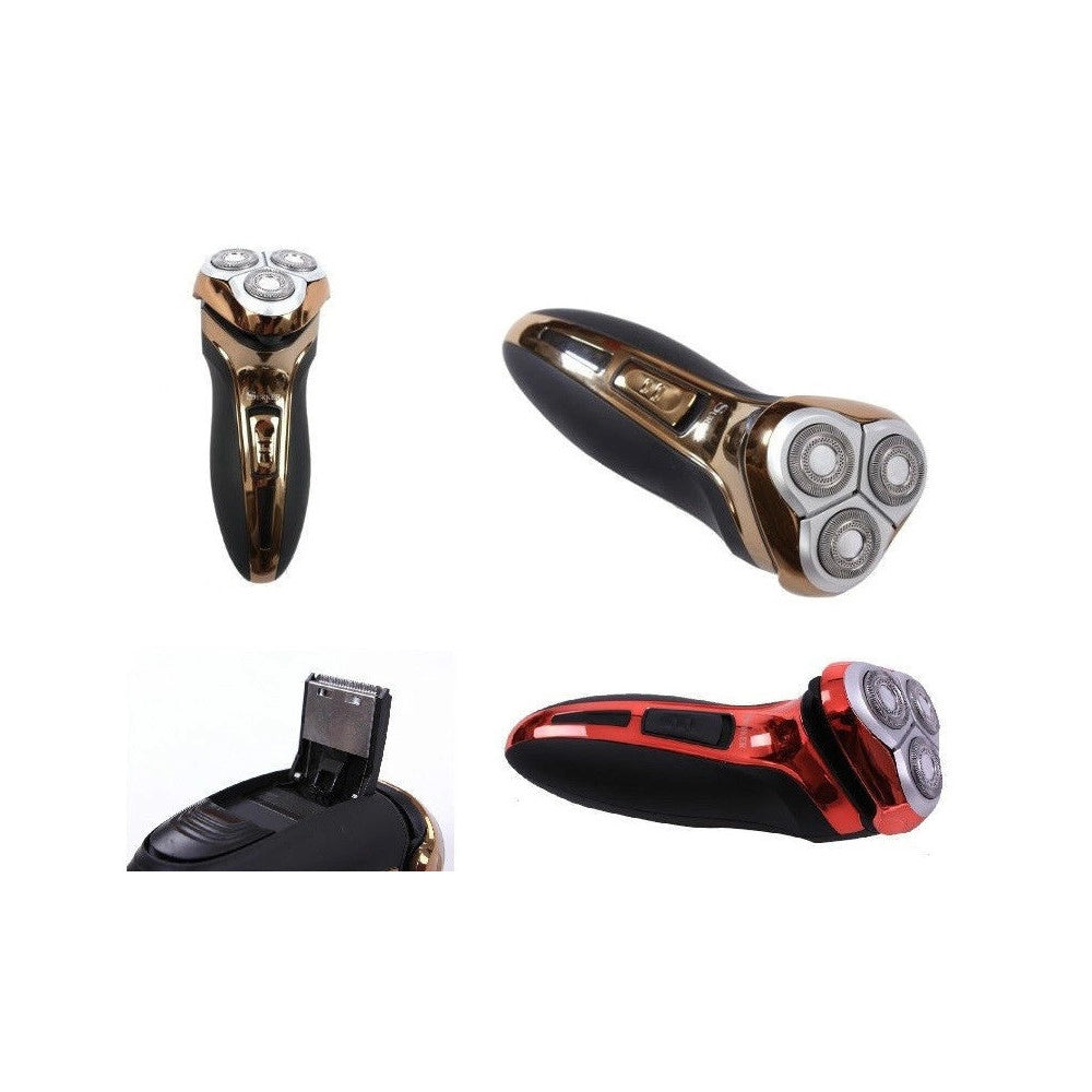 Trade Shop - Rasoio Elettrico Ricaricabile Uomo Viso Barba Baffi Regolazione Peli 3 Testine -