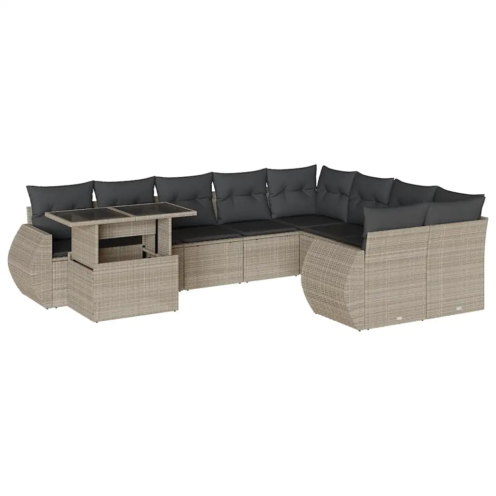 Set Divano Giardino 10 pz con Cuscini Grigio Chiaro Polyrattan 3268772
