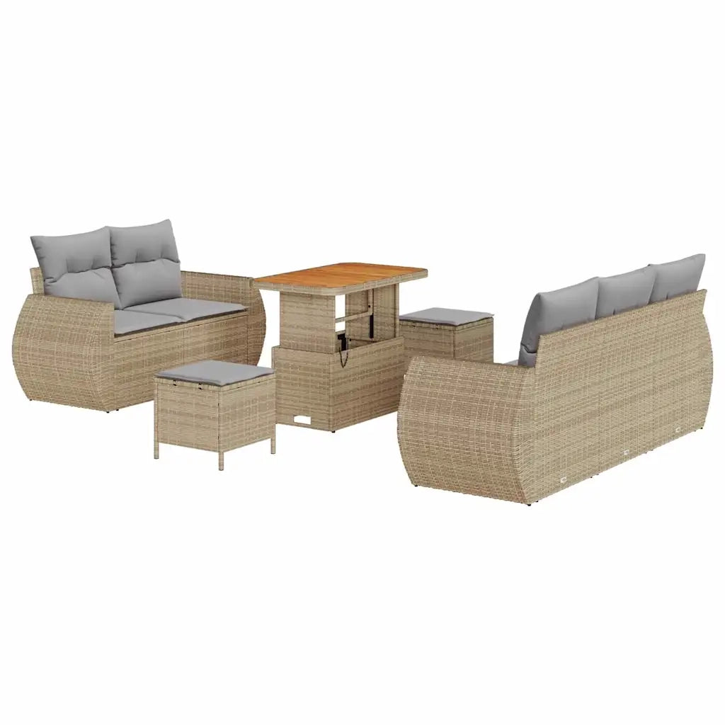 Set Divano da Giardino 8 pcs Beige polyrattan