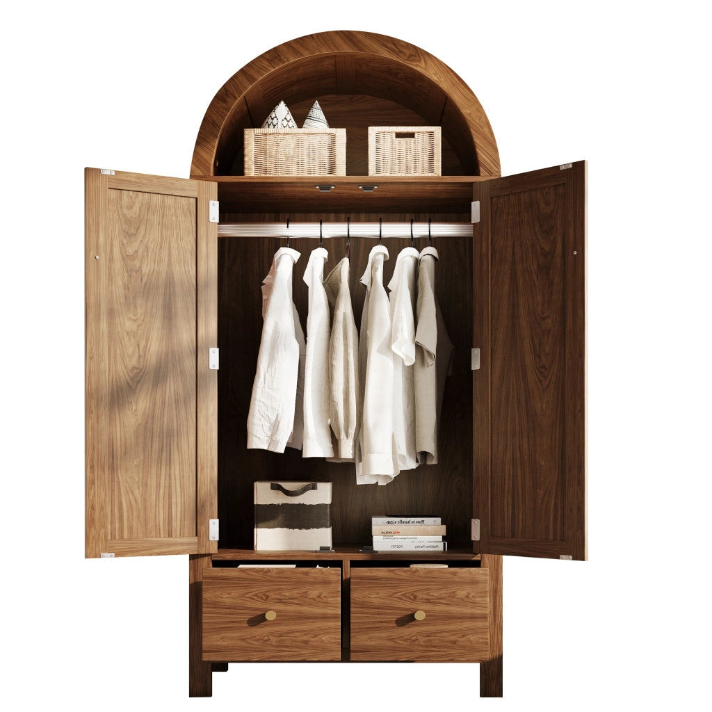 Armadio con 2 ante; 2 cassetti e vano aperto - in legno - 78×45×181 cm - noce