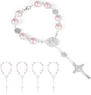 Armband per bambina con croce e rosario - 10 pezzi - rosa