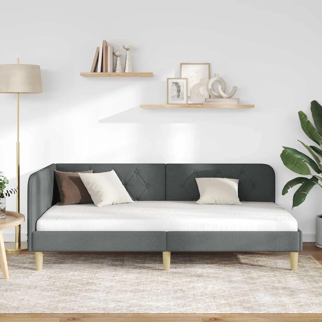 Cornice del letto ad angolo Grigio scuro 90 x 200 cm Tessuto 42016570