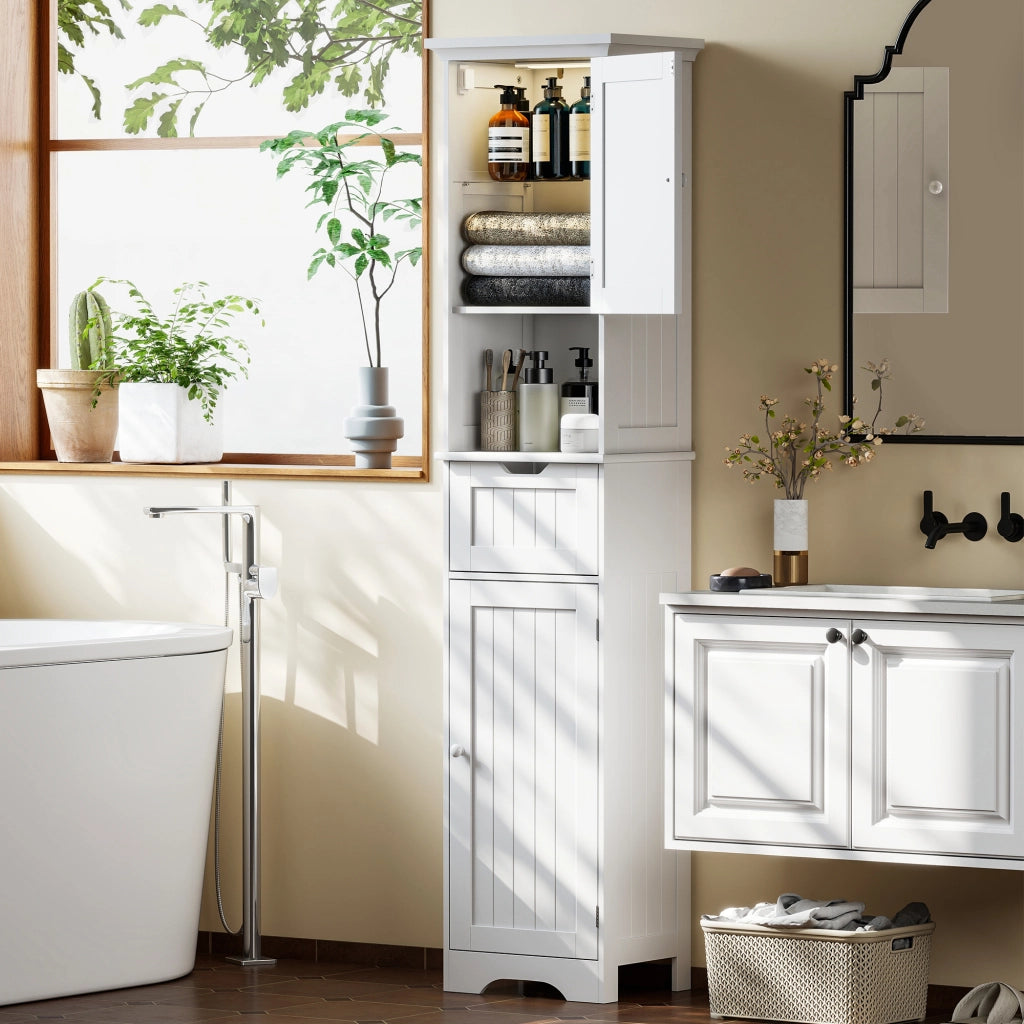 Mobile Colonna Bagno con Armadietti, Cassetto e Ripiano ¨C Minimal ¨C Bianco, Legno, 40x30x170 cm