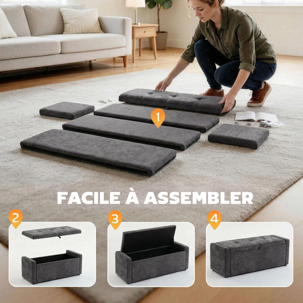 Pouf contenitore ¨C Xylo ¨C tessuto grigio scuro 122x48x44 cm