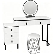 Toeletta con 5 cassetti; specchio LED orientabile e sgabello; per camera da letto e ufficio