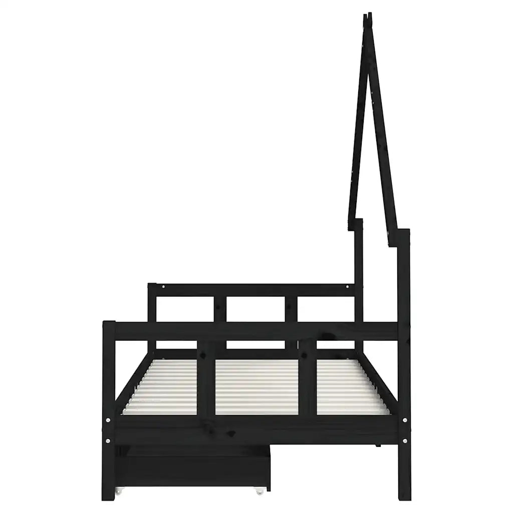 Giroletto Bambini con Cassetti-Struttura Letto Bambini Nero 90x200cm Massello di Pino 203580