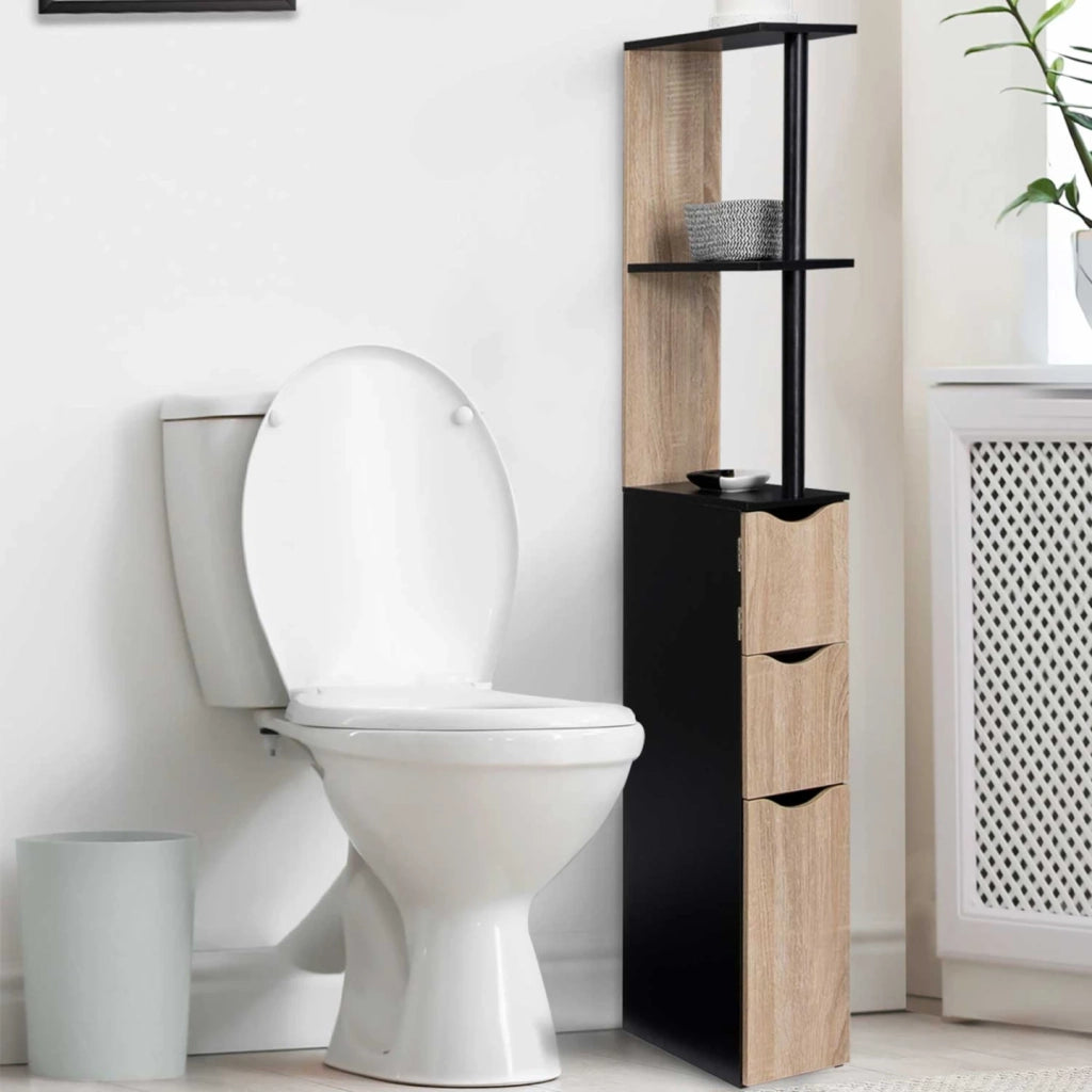 IDMarket - Scaffalatura per toilette in legno bianco con 3 ante nero in faggio WILLY