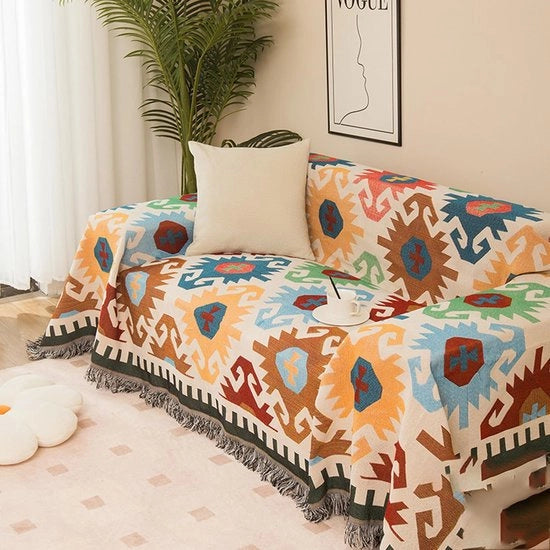 Deken boho con pennello, stile etnico azteco, coperta per casa, ufficio, viaggio, campeggio (coperta reversibile, 130 * 180 cm)