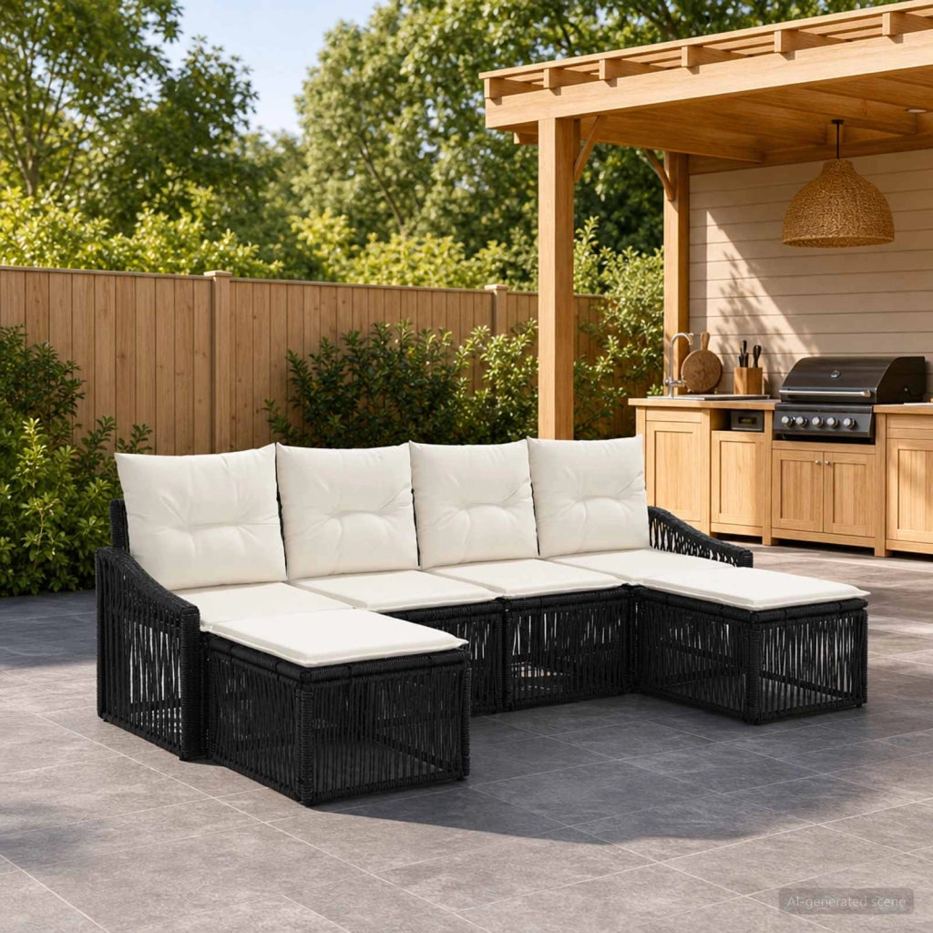 Set Divano da Giardino 6 pz Nero polyrattan 3436084