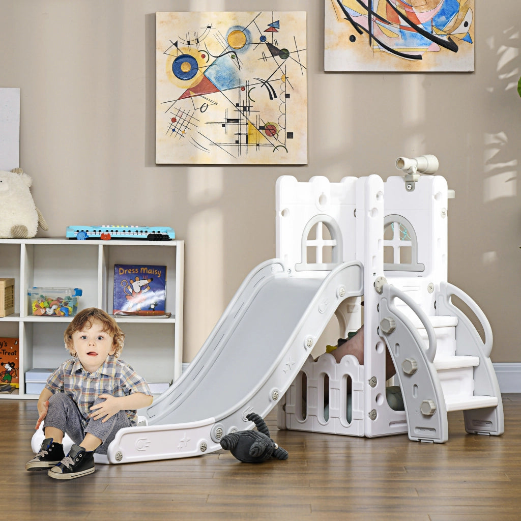 Scivolo per bambini 5 in 1 con canestro e struttura di arrampicata telescopica ¨C Xylo ¨C Grigio 70x177x92cm