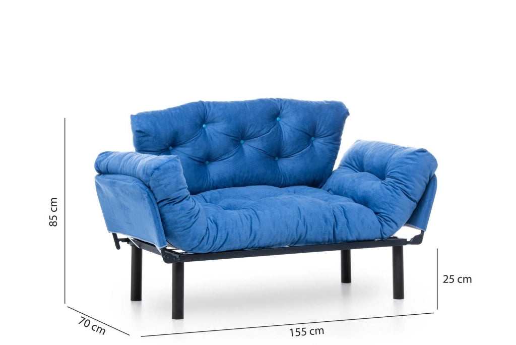 Guchol, Divano Letto 2 Posti Contenitore, 155x70 cm blu