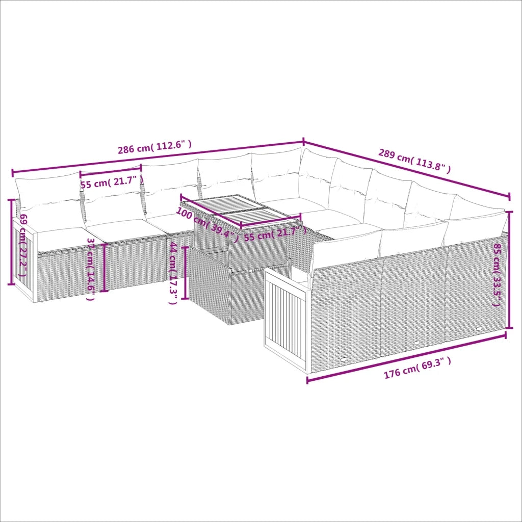 Set Divani da Giardino 11 pz con Cuscini in Polyrattan Nero 3274143