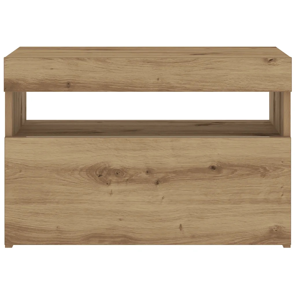 Comodino con LED-Tavolino da notte Rovere Artigianale 60x35x40 cm in Truciolato