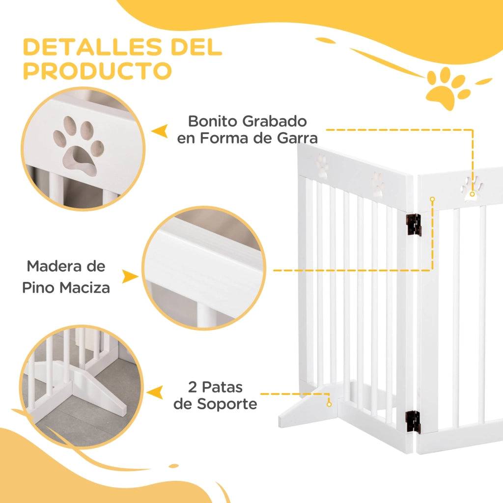 Cancelletto di Sicurezza per Cani Pieghevole 4 Pannelli ¨C Xylo ¨C Legno Bianco 204x61 cm