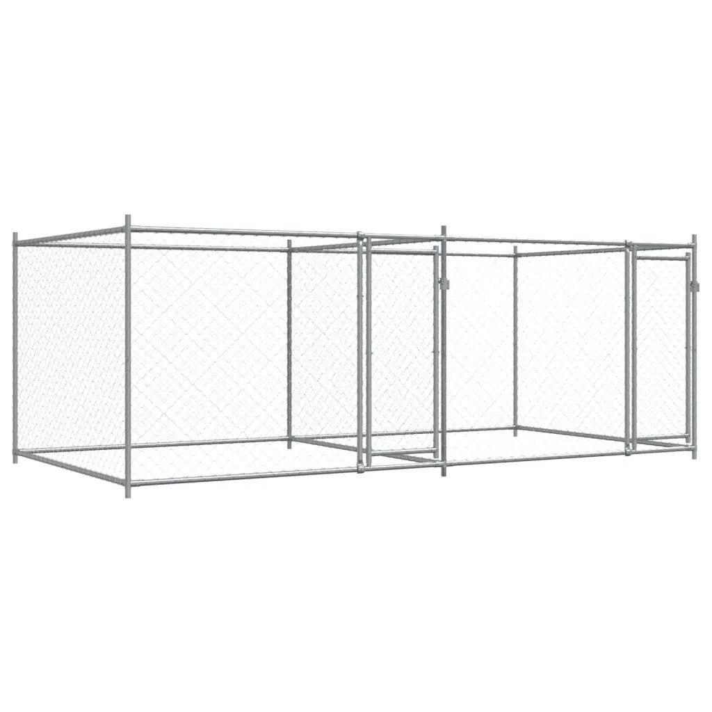 Gabbia per Cani con Porte Grigia 4x2x1,5 m in Acciaio Zincato