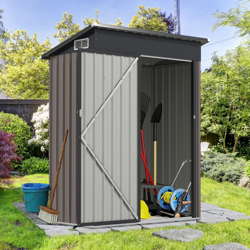 Casetta da giardino con design a tetto inclinato venti d'aria, Capanno da esterno 150x90,5x185cm Grigio