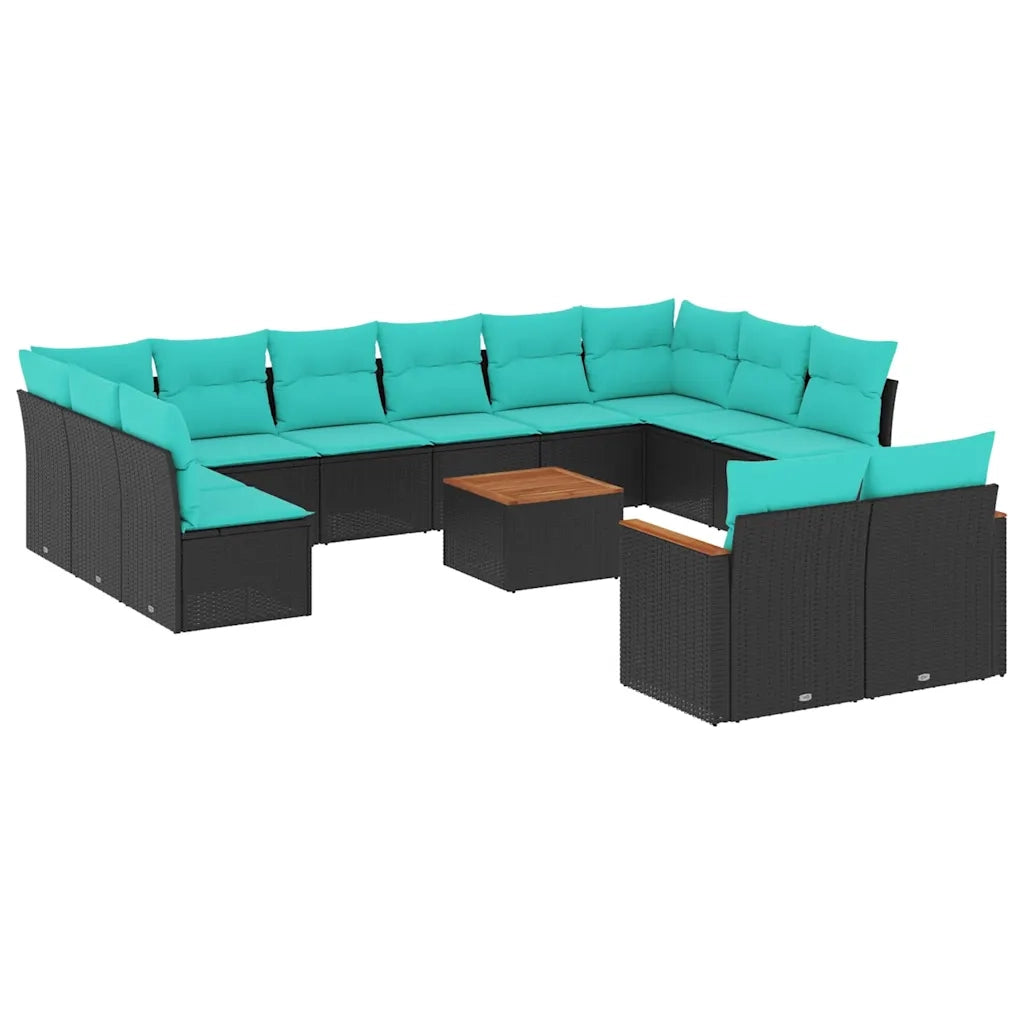 Set Divani da Giardino 13 pz con Cuscini Nero in Polyrattan 3226449