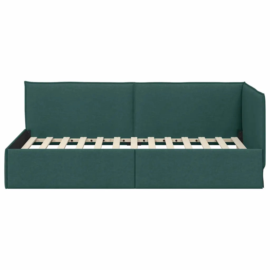 Letto singolo | Letto per adulti | Cornice del letto ad angolo Verde Scuro 90 x 190 cm Tessuto