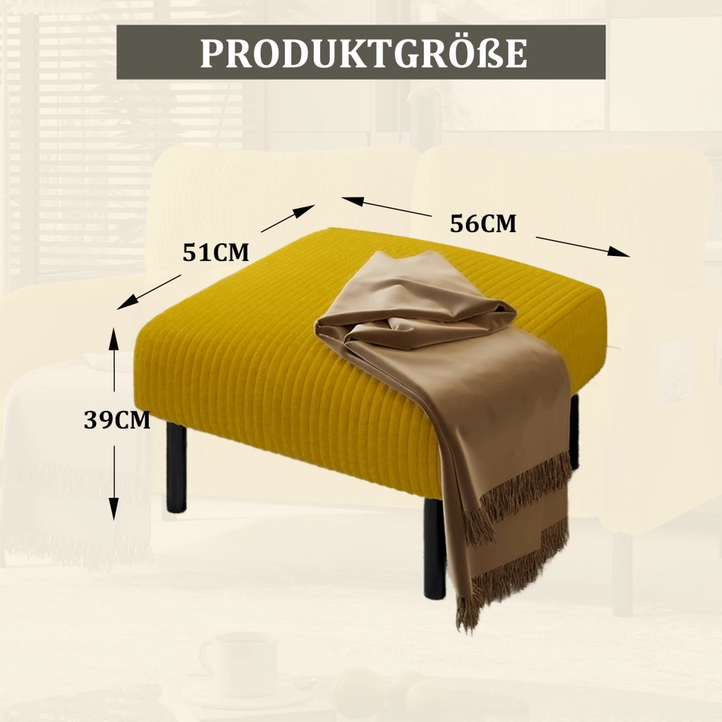 Pouf Reposapiedi in Velluto a coste con Seduta imbottita, Giallo, 56 × 51 × 39 cm