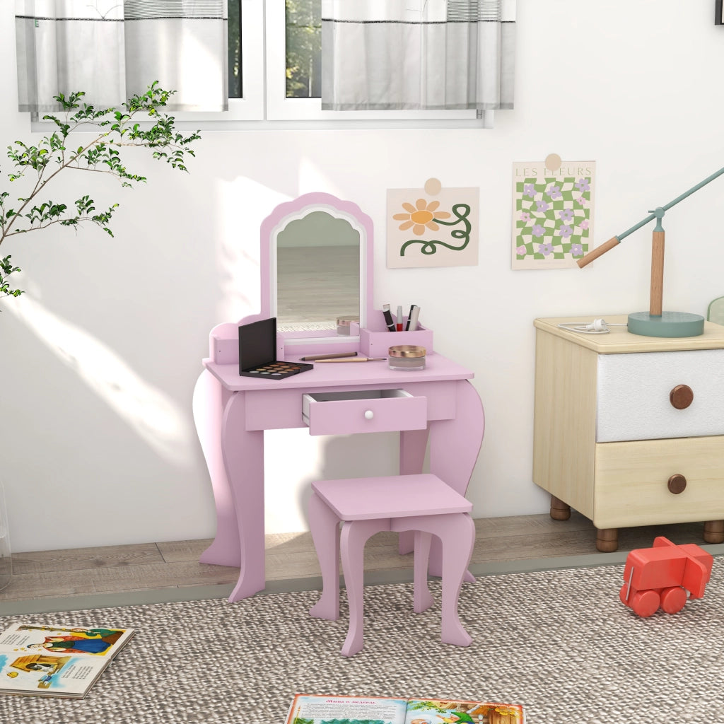 Toeletta con Specchio e Sgabello ¨C Xylo ¨C Legno Rosa con Cassetto