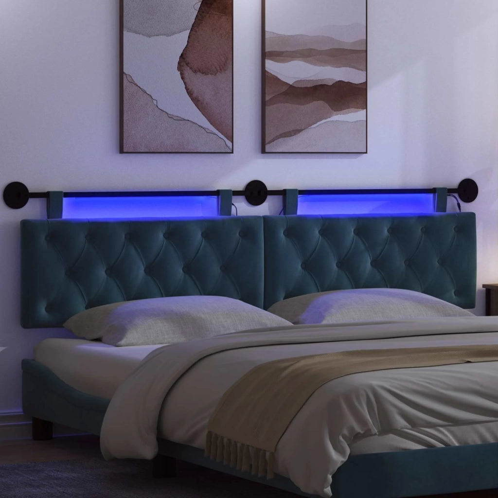 Testiera | Testata sospesa Con luce LED Blu Velluto