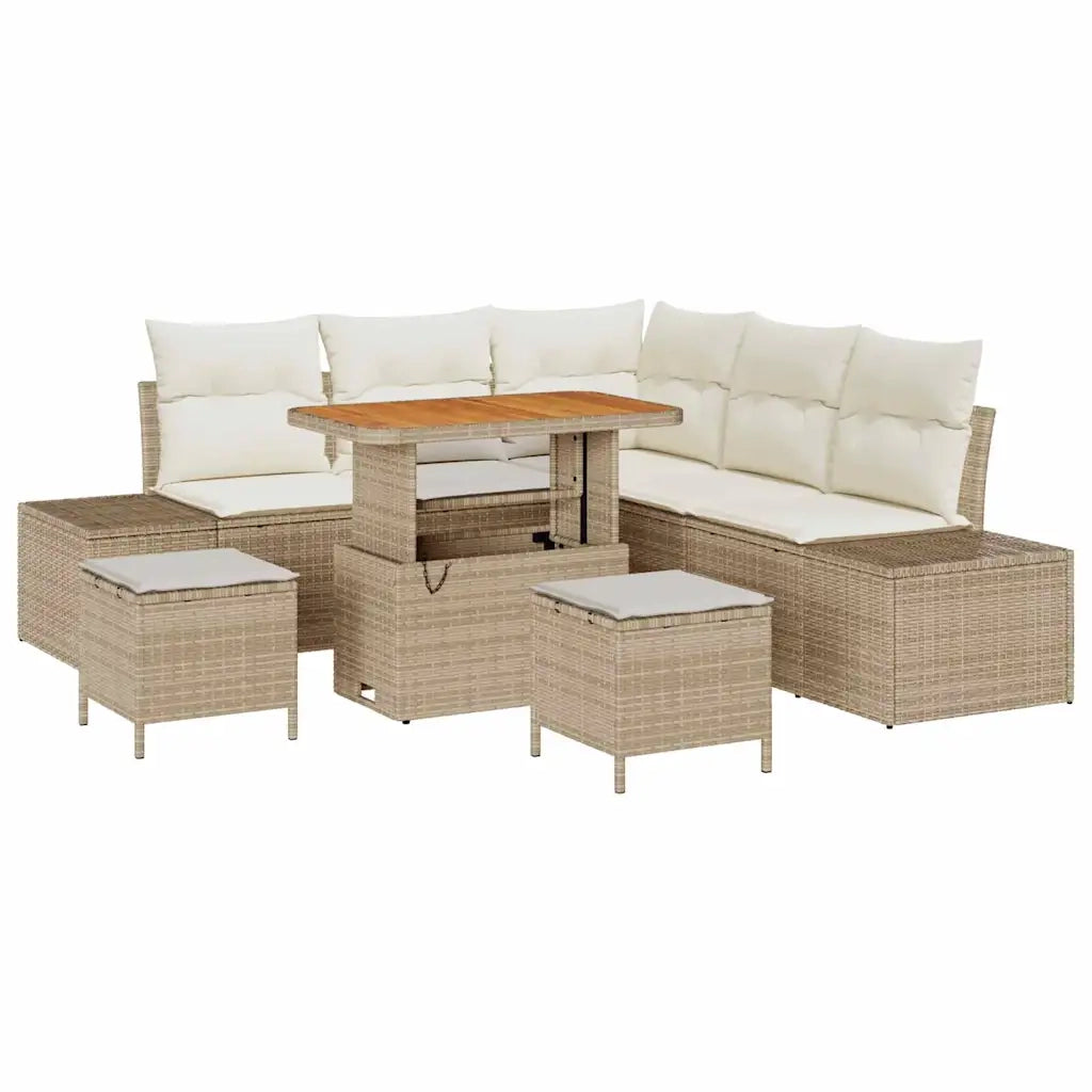 Set Divano da Giardino con cuscino 8 pcs Beige Poly Rattan