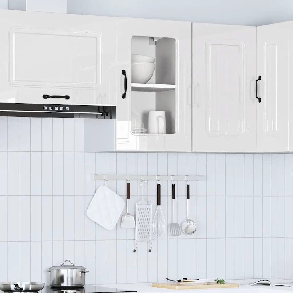 Pensile da Cucina con Porta in Vetro-Mobile Cucina da Parete Kalmar Bianco Lucido 312680