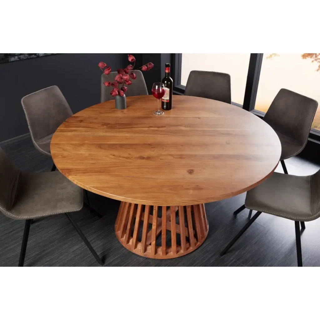 Tavolo da pranzo TALMA 130 cm – Piano rotondo in acacia verniciato – Stile rustico e accogliente