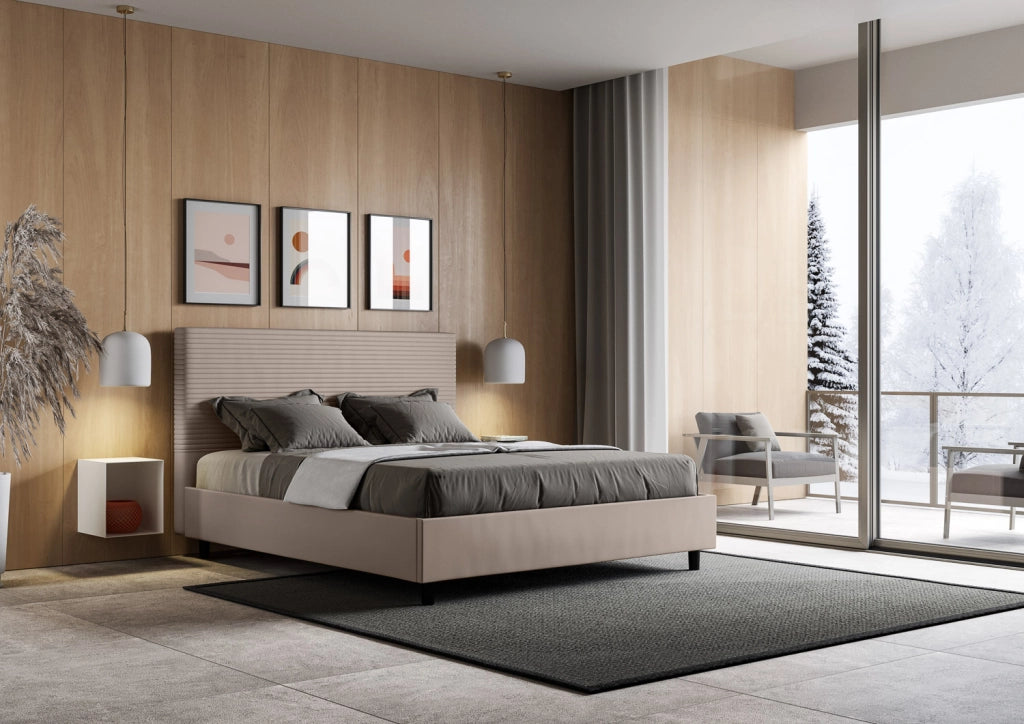 BS COM Letto matrimoniale senza rete imbottito 160x200 similpelle tortora