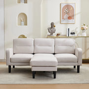 Divano Angolare 3 Posti con Chaise Longue e Tasche laterali in Tessuto Beige 204 × 136 × 80 cm