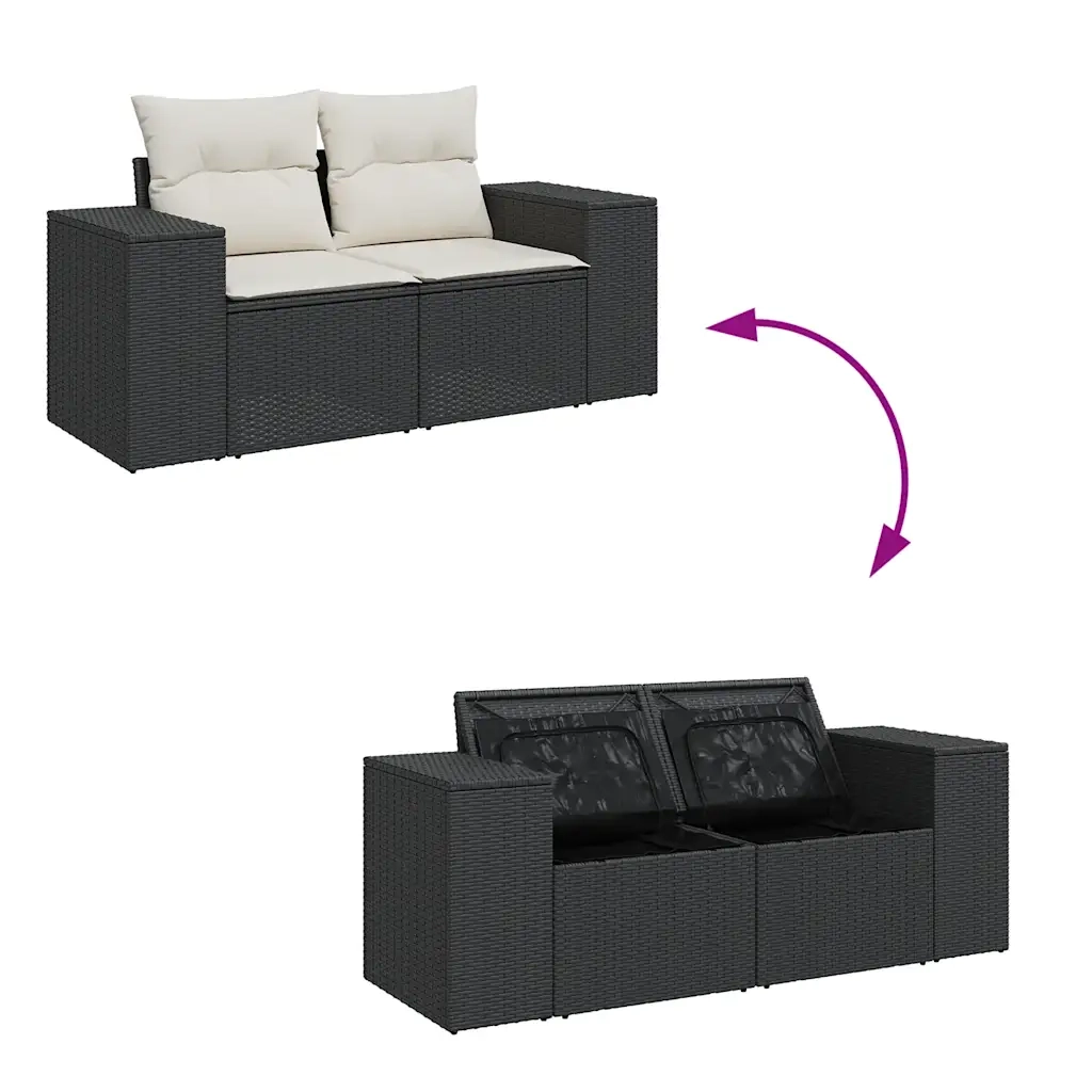 Set Divani da Giardino con Cuscini 7pz Nero Polyrattan 3327332