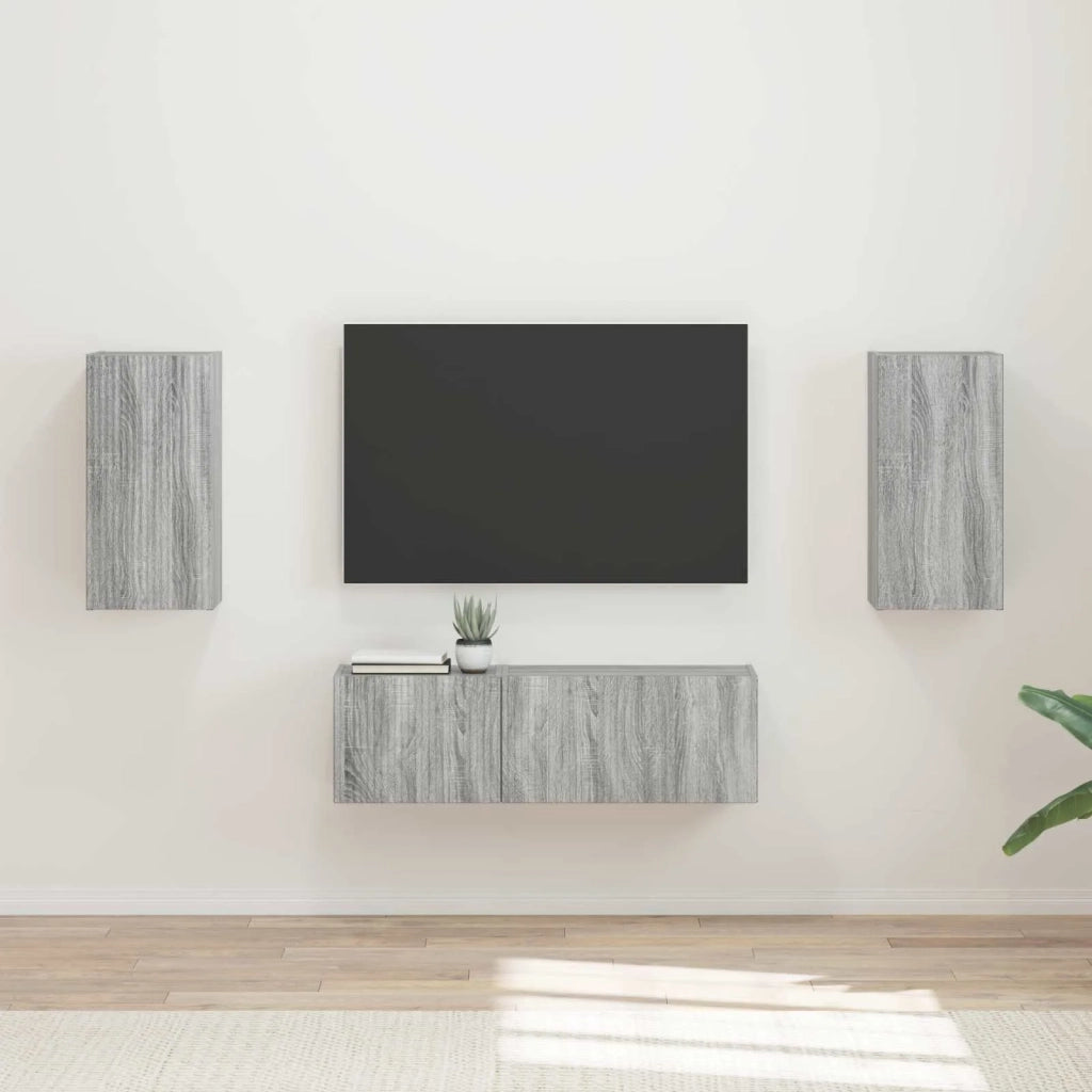 Set di Mobiletto da TV a Parete 4 pz | Armadietto TV | Mobile Porta TV Grigio Sonoma