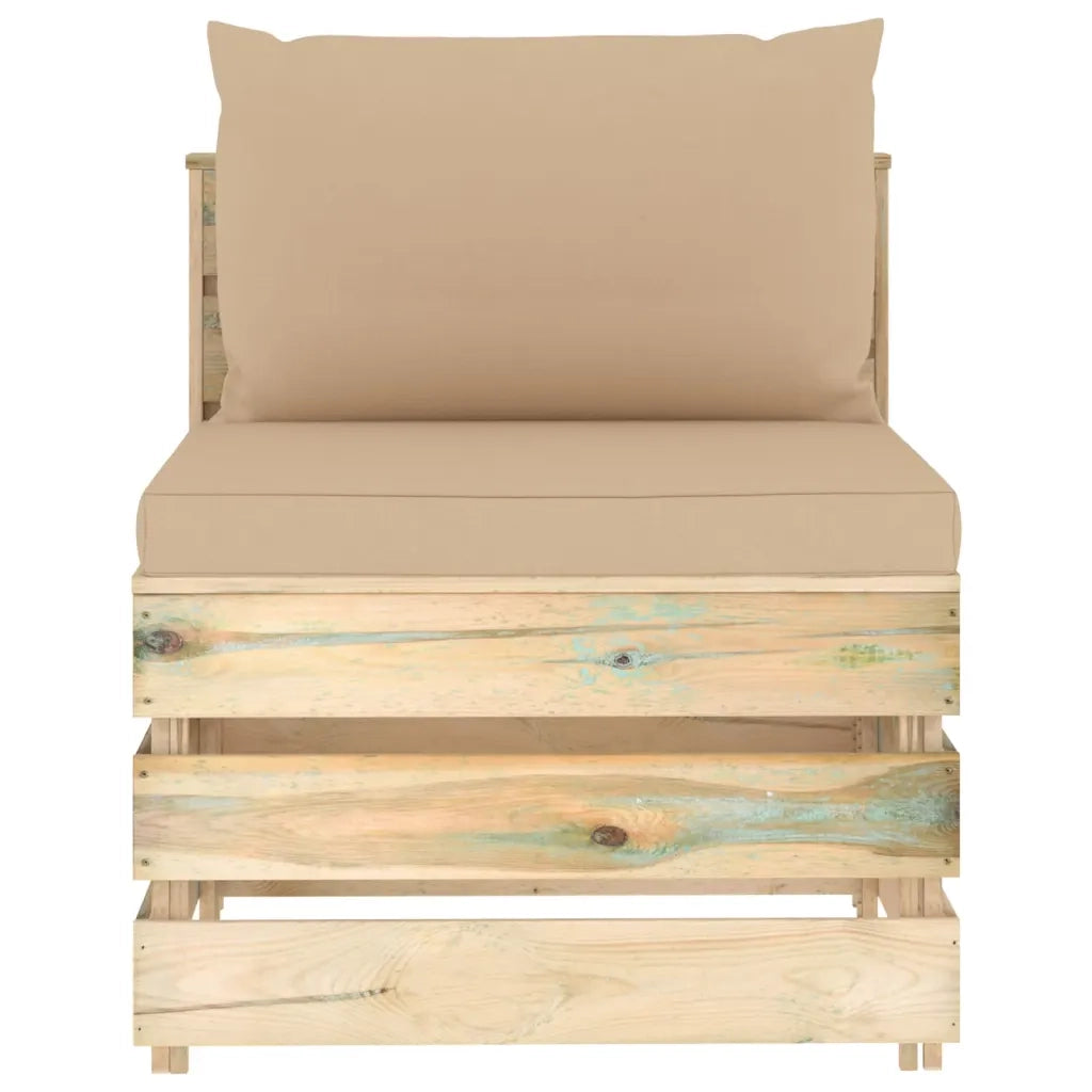Divano Centrale Modulare con Cuscini in Legno Impregnato Verde 3074510
