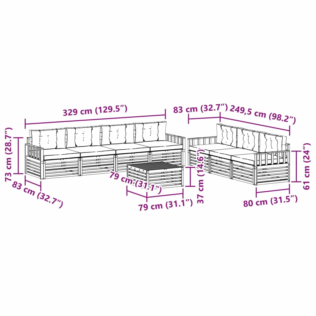 Set di divani da esterno 8 pz Bianco e Antracite Poliestere 3390157