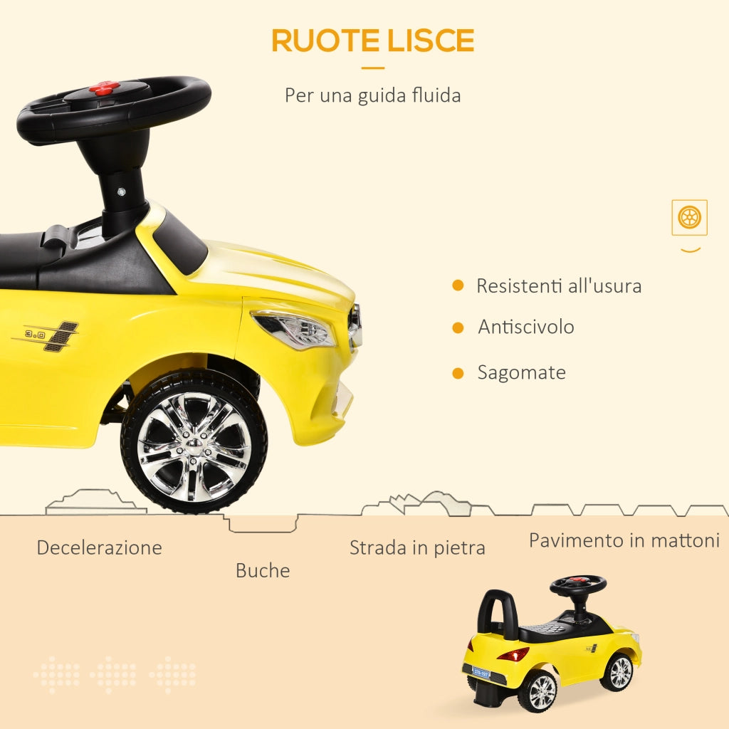 Macchinina Cavalcabile per Bambini ¨C Xylo ¨C Giallo, con Volante Fari e Musiche, 63.5x28x36 cm