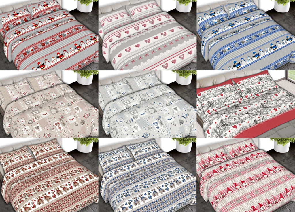 Completo Lenzuola Letto 100% Cotone Made Italy Disegni Invernali Natalizi C.N - 1 Piazza - Shabby Grigio