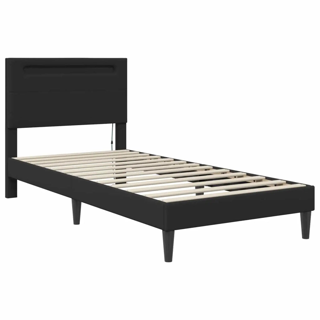 Struttura del letto con strisce LED-Giroletto con luci Nero 90 x 200 cm Similpelle 798260