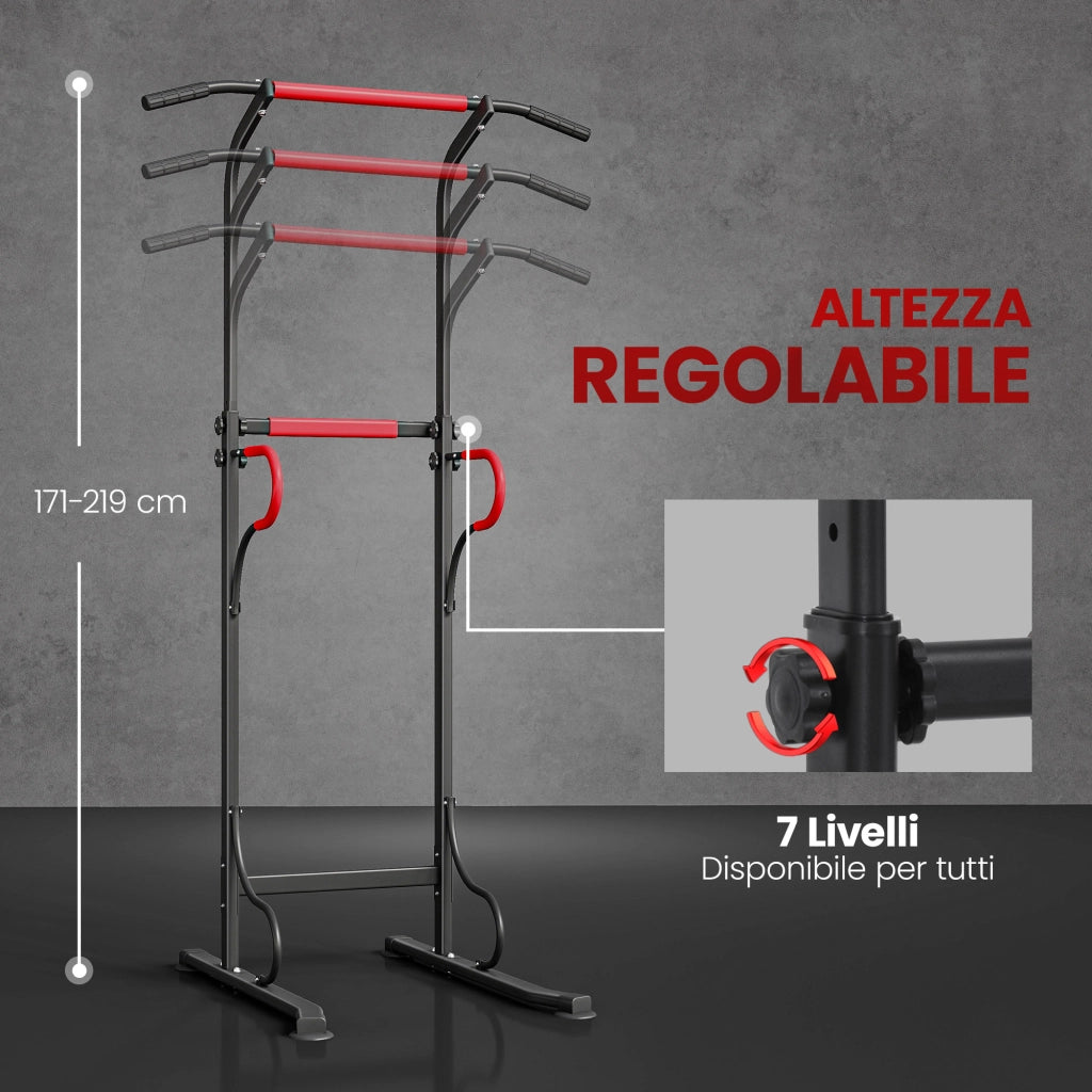 Stazione Fitness Multifunzione Power Tower ¨C Xylo ¨C Altezza Regolabile 171-219cm Nero Rosso