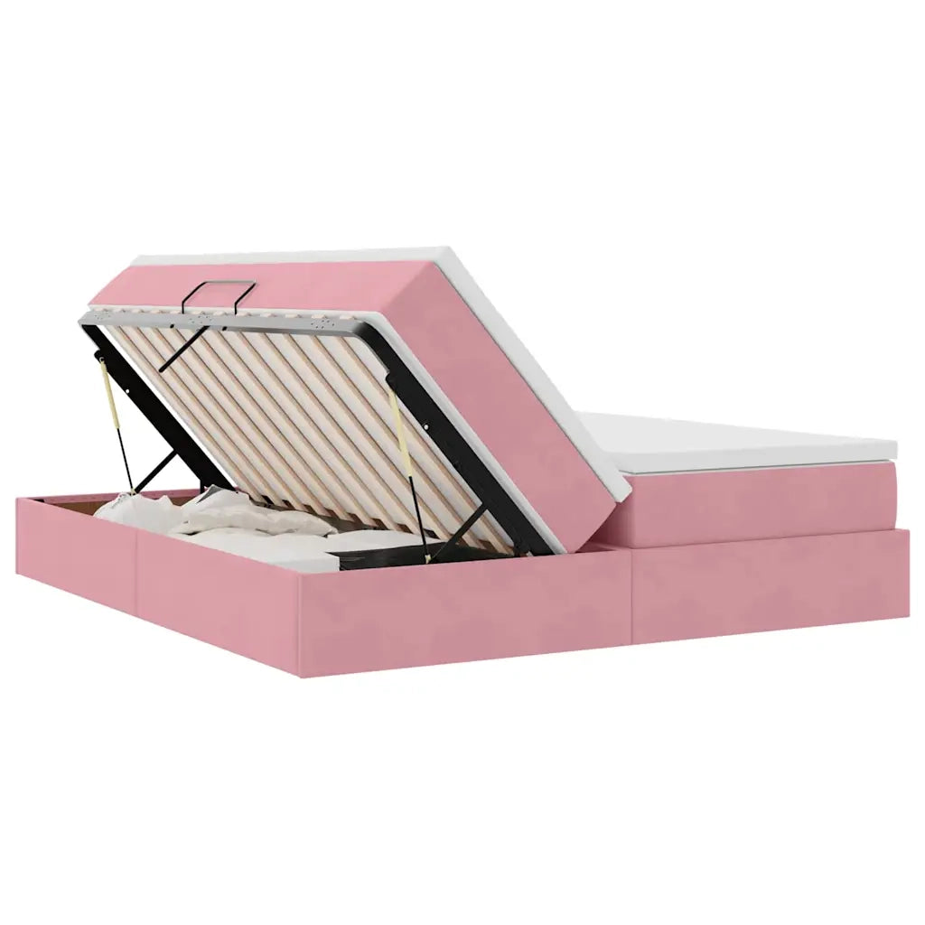 Letto con contenitore e materasso Rosa 180 x 200 cm Velluto 3370366